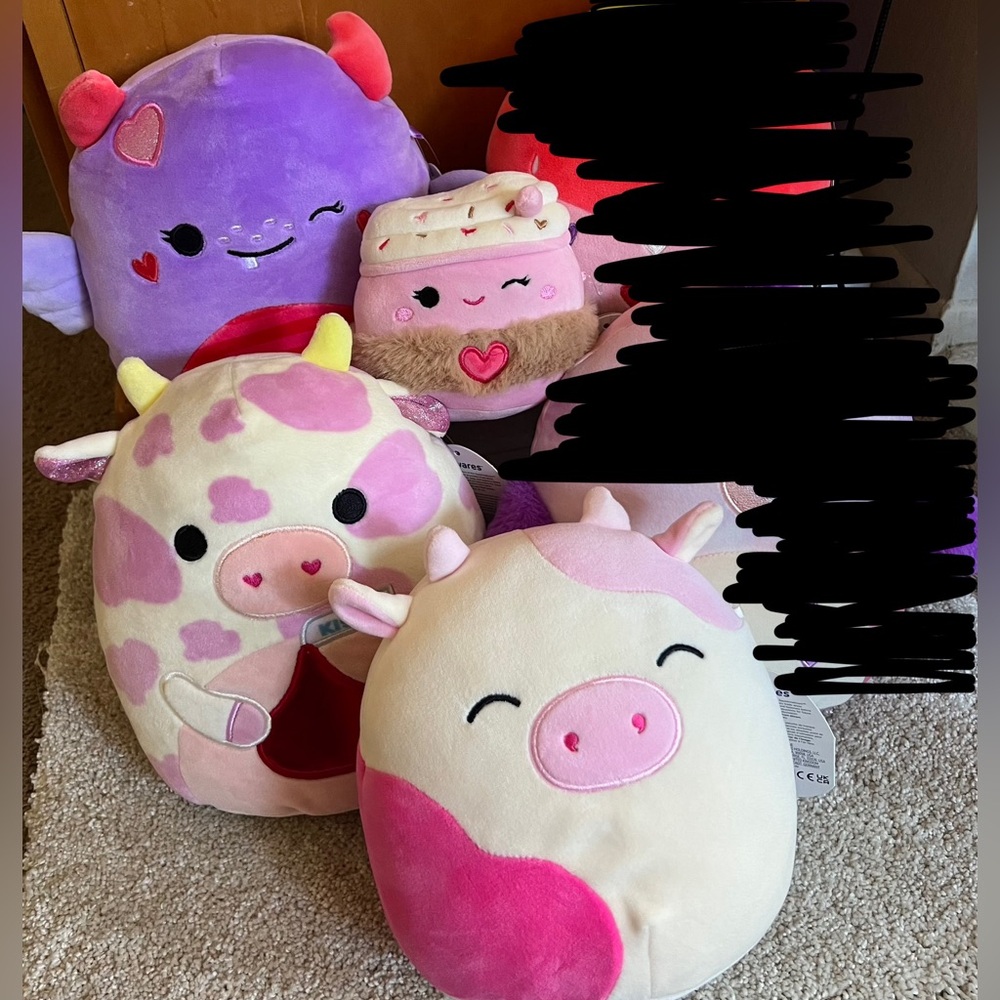 NWT Valentines Day Bundle Squishmallows FTM 8” Atwater Evangelica Jenny plush
